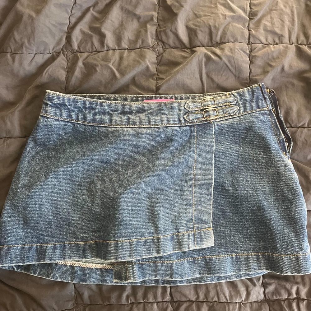 Denim Wrap Mini Skirt - Blue